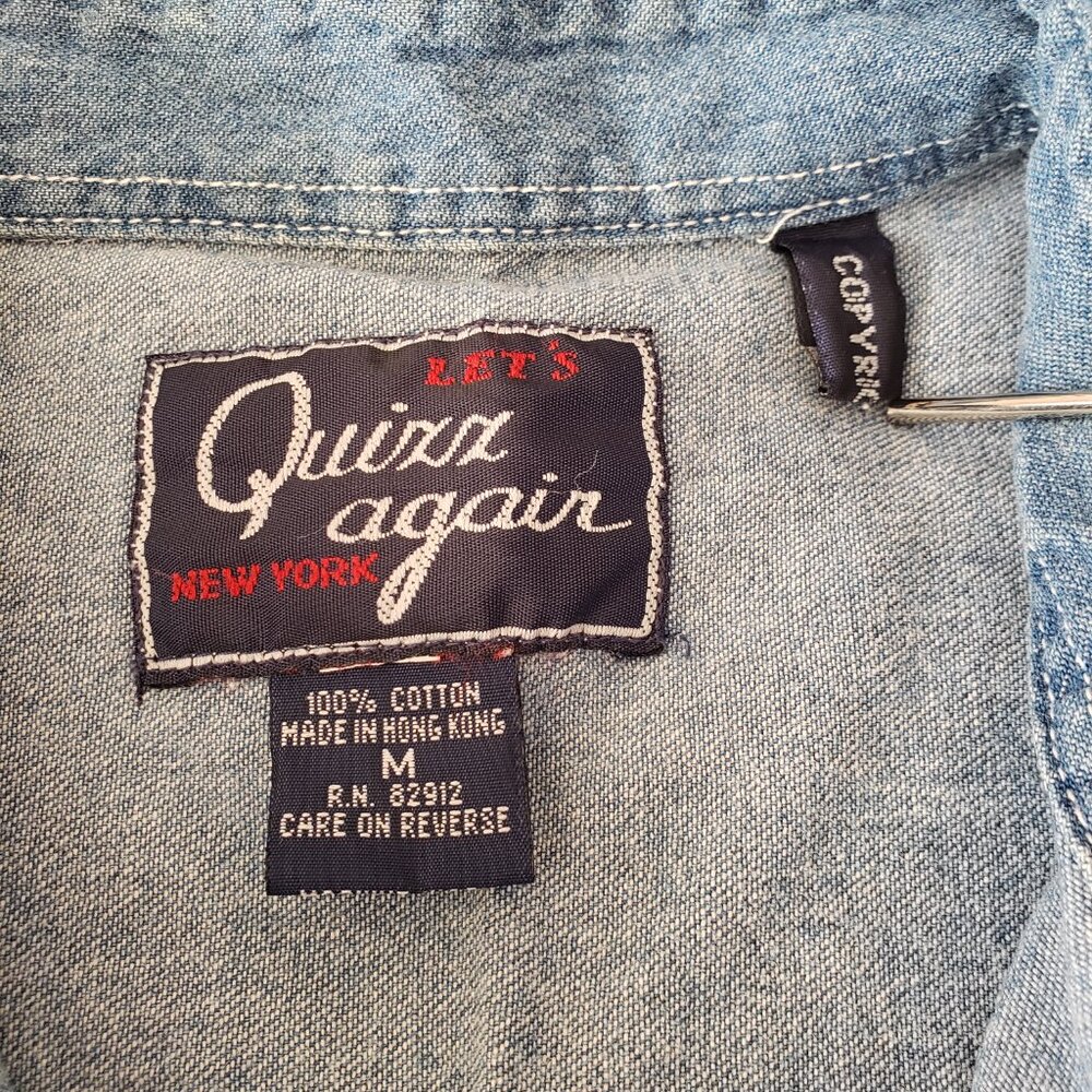 Let's Quizz Again Vintage Embroidered Skiing Bears Denim Shirt - Picture 8 of 11